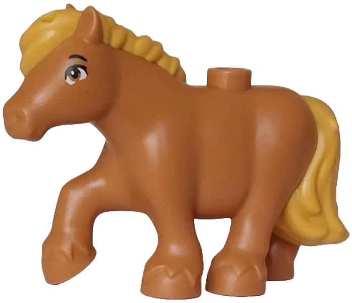 Nougat Horse, Friends Style, Pony with Molded Ochre Yellow Mane and Tail and Printed Black Eyebrow a