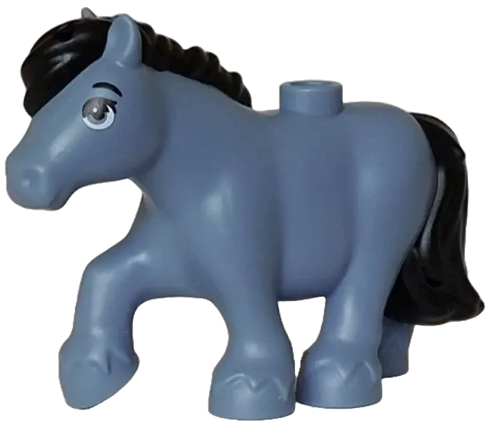 Blue Horse, Friends Style, Pony with Molded Black Mane and Tail and Printed Black Eyebrow and Eyelas