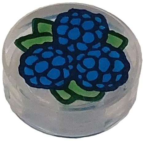 Tile, Round 1 x 1 with Blue Blackberries, Bright Green and Dark Green Leaves Pattern