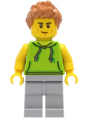 Car Driver - Male, Lime Hoodie, Light Bluish Gray Legs, Medium Nougat Hair