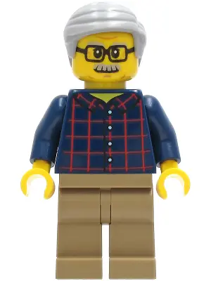 Man - Dark Blue Plaid Button Shirt, Dark Tan Legs, Light Bluish Gray Hair