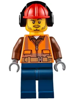 Fire - Male, Orange Safety Vest, Reflective Stripes, Reddish Brown Shirt, Dark Blue Legs, Red Constr