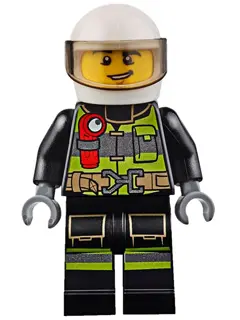 Fire - Reflective Stripes with Utility Belt and Flashlight, White Helmet, Trans-Brown Visor, Lopside
