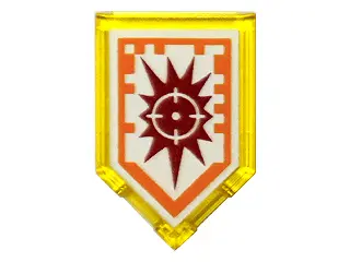 Trans-Yellow Tile, Modified 2 x 3 Pentagonal with Nexo Power Shield Pattern - Target Blaster