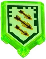Trans-Bright Green Tile, Modified 2 x 3 Pentagonal with Nexo Power Shield Pattern - Arrow Strike