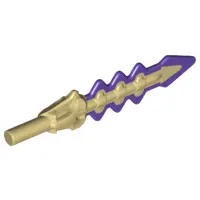 Tan Minifigure, Weapon Sword, Serrated with Snake Skull Hilt and Dark Purple Blade Pattern