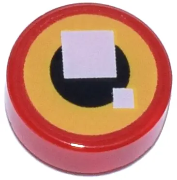 Red Tile, Round 1 x 1 with 2 White Squares on Black Circle with Yellow Border Pattern (BrickHeadz Si