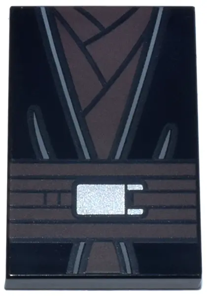 Black Tile 2 x 3 with SW Jedi Robe, Dark Brown Layers and Belt with Silver Buckle Pattern (BrickHead