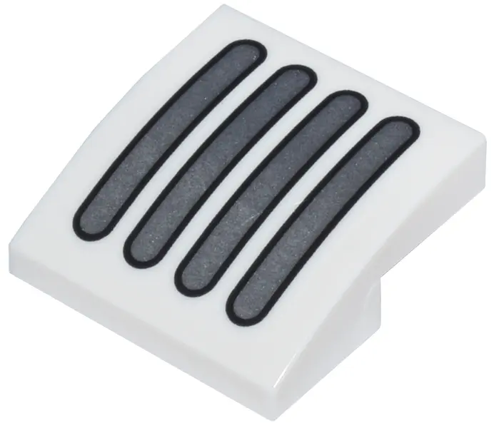 White Slope, Curved 2 x 2 x 2/3 with Silver and Black Rounded Vents Pattern (BrickHeadz General Grie