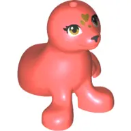 Coral Seal, Friends Style with Black Nose and Eyelashes, Gold Eyes and Hearts on Forehead Pattern