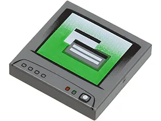 Dark Bluish Gray Tile 2 x 2 with Computer Monitor with White Dot Power Switch Pattern