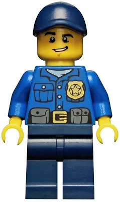 Police - City Officer, Gold Badge, Dark Blue Cap with Hole, Lopsided Grin