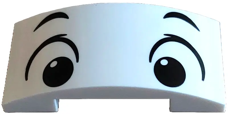 Slope, Curved 4 x 2 x 2/3 Double with Dog Face with Black Eyebrows, Eyes and Pupils Pattern
