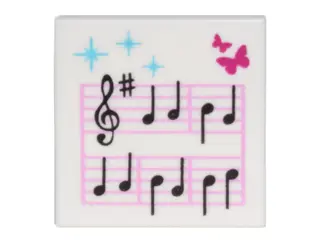 White Tile 2 x 2 with Music Notes and Butterflies Pattern