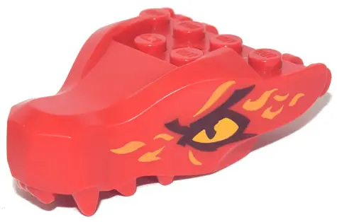 Red Dragon Head (Ninjago) Jaw with 2 Bar Handles on Back with Bright Light Orange Eyes and Scales Pa