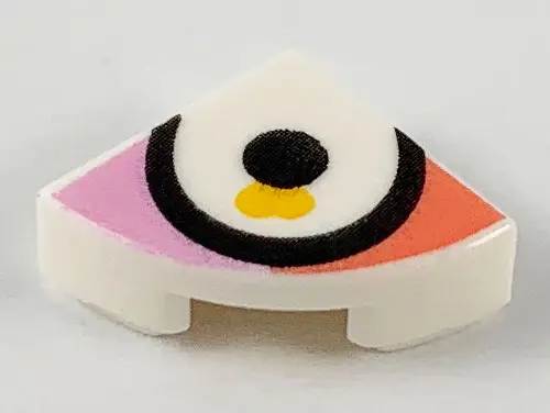 White Tile, Round 1 x 1 Quarter with Large Eye on Coral and Bright Pink Background Pattern