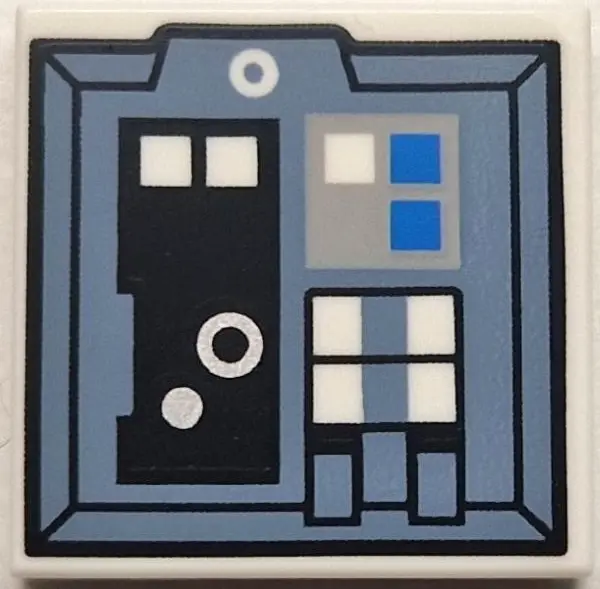White Tile 2 x 2 with Sand Blue, Black and Light Bluish Gray SW Control Panel with Circles and Blue 