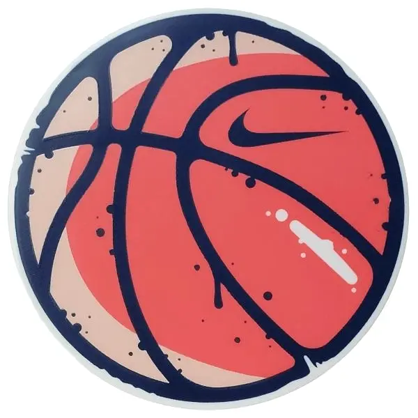 Tile, Round 6 x 6 with Coral and Light Nougat Basketball, Dark Blue Grid, Nike Swoosh Logo and Spots