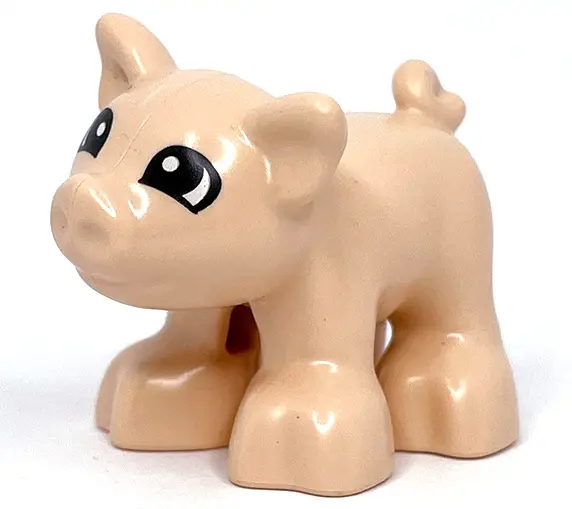 Light Nougat Duplo Pig Baby Piglet Short with Black Eyes with White Pupils Pattern