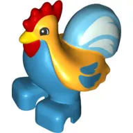 Dark Azure Duplo Chicken, Rooster, Two Feet with Medium Azure Tail