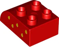 Red Duplo, Brick 2 x 3 Slope Curved with Yellow Seeds Pattern Model Right Side