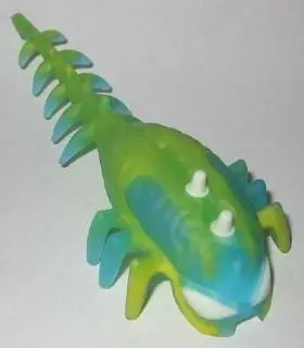 Trans-Light Blue Hero Factory Brain with Molded Hard Plastic Glow In Dark White Eyes and Spikes and 