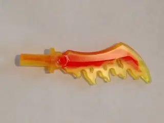 Trans-Yellow Minifigure, Weapon Sword, Serrated with Marbled Red Pattern