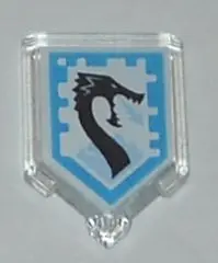 Trans-Clear Tile, Modified 2 x 3 Pentagonal with Nexo Power Shield Pattern - Ice Dragon