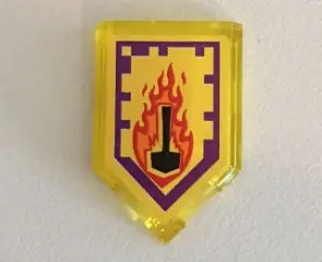 Trans-Yellow Tile, Modified 2 x 3 Pentagonal with Nexo Power Shield Pattern - Flame Wreck