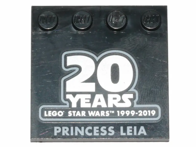 Black Tile, Modified 4 x 4 with Studs on Edge with SW '20 YEARS LEGO STAR WARS 1999-2019' and 'PRINC