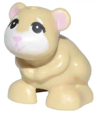 Tan Hamster / Mouse, Friends Style with Black Eyes, Bright Pink Nose, Mouth, and Ears and White Muzz