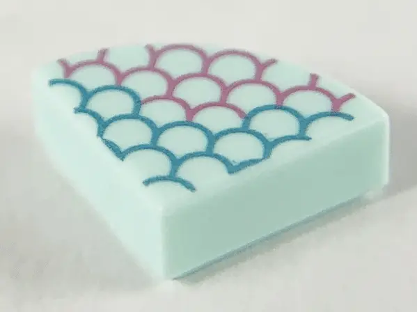 Light Aqua Tile, Round 1 x 1 Quarter with Metallic Light Blue and Pink Scale Outlines Pattern