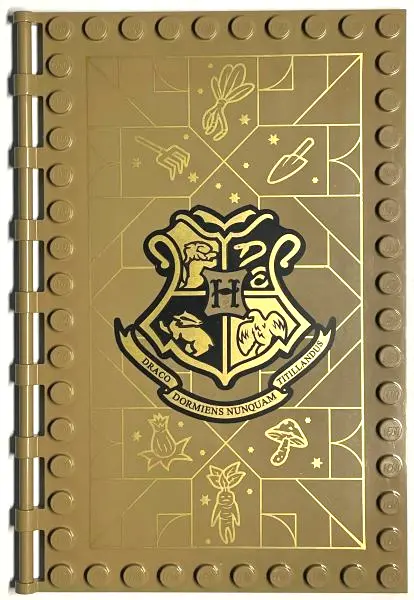 Dark Tan Tile, Modified 10 x 16 with Studs on Edges and Bar Handles with Hogwarts Herbology Class Pa
