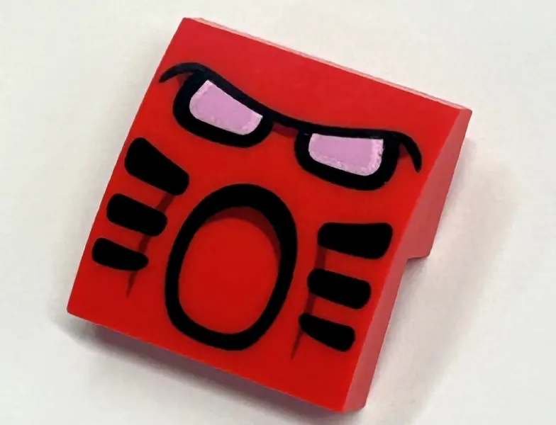 Red Slope, Curved 2 x 2 x 2/3 with Tahu Mask and Dark Pink Eyes Pattern