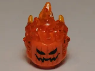 Orange Minifigure, Head, Modified with Molded Trans-Orange Flaming Hair and Printed Pumpkin Jack O' 