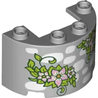 Light Bluish Gray Cylinder Half 2 x 4 x 2 with 1 x 2 Cutout with White Stones and Lime Leaves with B