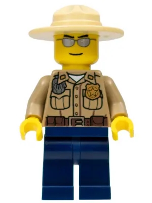 Forest Police - Dark Tan Shirt with Pockets, Radio and Gold Badge, Dark Blue Legs, Campaign Hat, Sil
