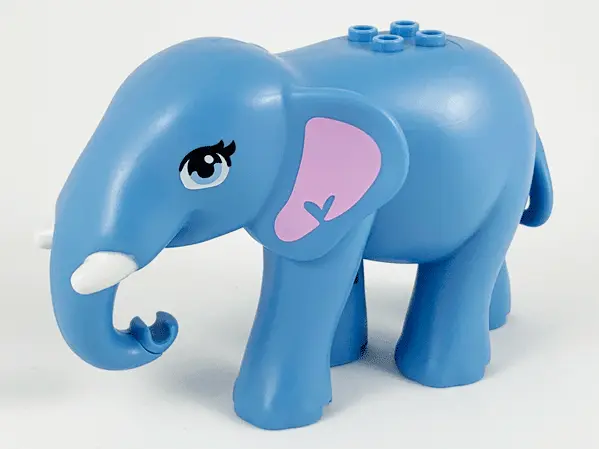 Medium Blue Elephant, Friends Style with Bright Light Blue Eyes with Eyelashes, Bright Pink Inner Ea