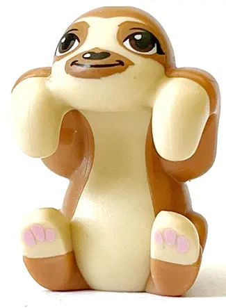 Medium Nougat Sloth, Friends Style with Molded Tan Face, Stomach and Paws and Printed Reddish Brown 