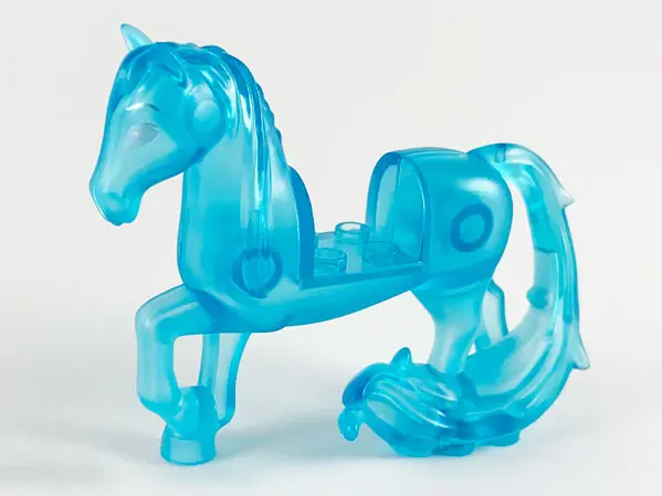 Trans-Light Blue Horse, Friends Style with 2 x 2 Cutout, Long Swooshy Tail with Metallic Light Blue 