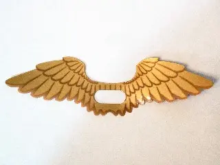 Trans-Clear Minifigure Wings Feathered Extended with Center Opening with Gold Feathers Pattern