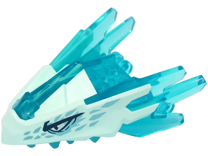 Trans-Light Blue Dragon Head (Ninjago) Jaw with Spikes, 4 Studs and 2 Bar Handles with Molded Light 