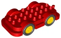 Red Duplo Car Base 4 x 8 with Yellow Wheels with Black Tires
