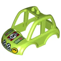 Lime Duplo Car Body High Cab 2 Top Studs with Yellow Headlights, Number '5' and 'Octan' Pattern