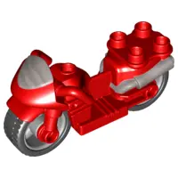 Red Duplo Motorcycle with Rubber Wheels, Windscreen and Headlights Pattern