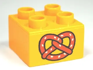 Bright Light Orange Duplo, Brick 2 x 2 with Pretzel Pattern