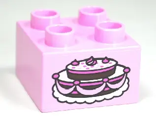 Bright Pink Duplo, Brick 2 x 2 with Cake with Fancy Icing Pattern
