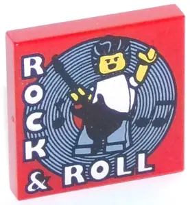 Red Tile 2 x 2 with 'Rock & Roll' Pattern