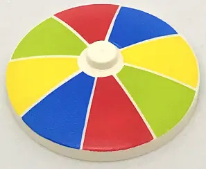 White Dish 4 x 4 Inverted (Radar) with Solid Stud with Red, Blue, Yellow, and Lime Stripes Pattern