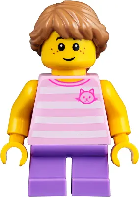Child - Girl, Bright Pink Striped Shirt with Cat Head, Medium Lavender Short Legs, Medium Nougat Bra